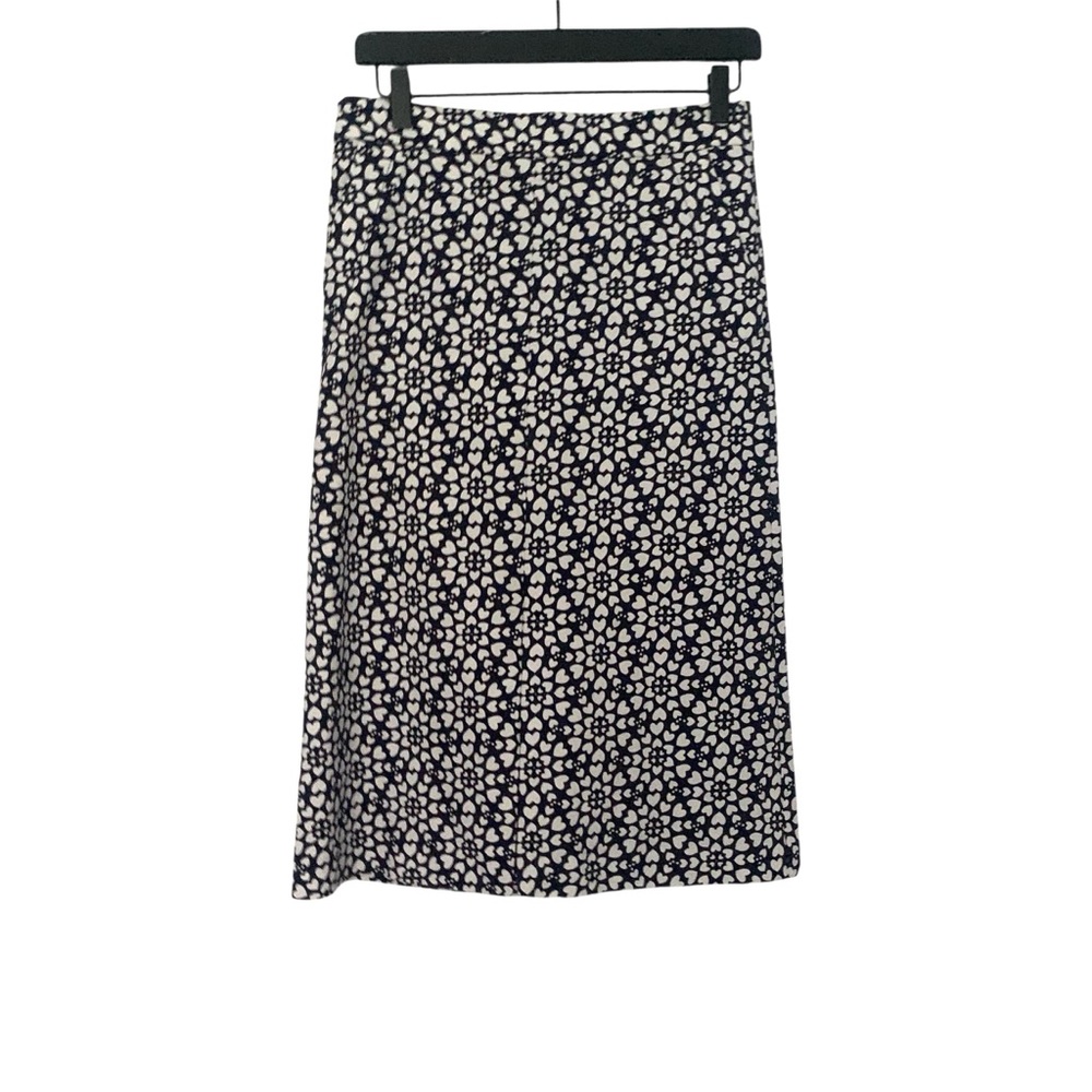 Boden Women’s 4R Navy Blue & Whte Heart Print Side Zip Midi Skirt Valentines Day
